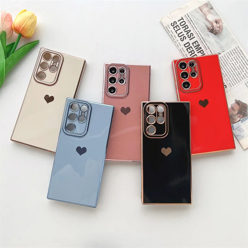 Coque de téléphone plaquée cœur d'amour pour Samsung Galaxy S25 S24 S23 S22 S21 Plus Ultra S20 FE Silicone souple TPU antichoc couverture arrière_voghion.com