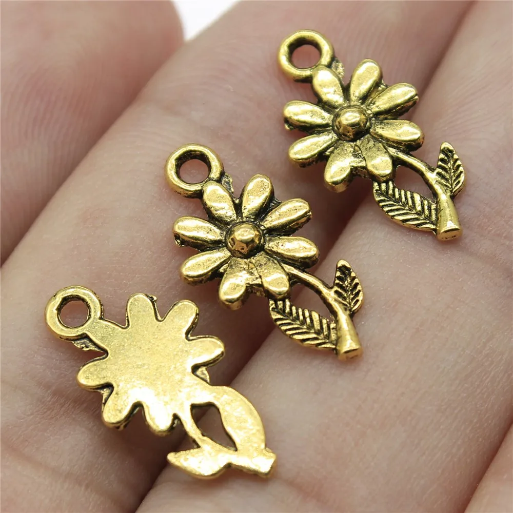 WYSIWYG 20pcs 19x10mm 매력 꽃 티벳 실버 컬러 펜던트 골동품 보석 만들기 DIY 수제 공예