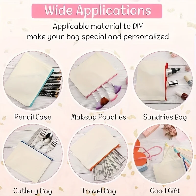 12-Pack Blank Canvas Zipper Pouch Bags, Fabric Pencil & Cosmetic Cases, DIY Craft Travel Pen Cases 5