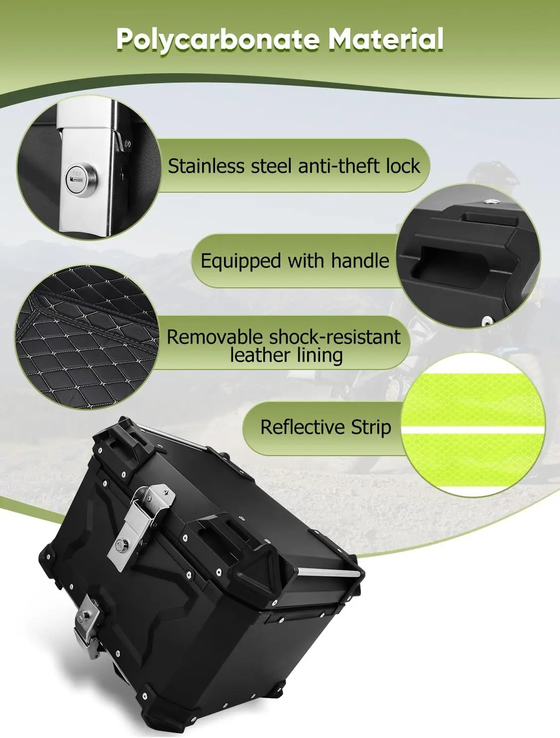 45L 55L 65L Aluminiumgehäuse Wasserdicht Universal Motorrad Heckbox Kofferraum Werkzeugkasten Aufbewahrungsbox mit 2 Schlüsseln Heck hinten – Detail 11