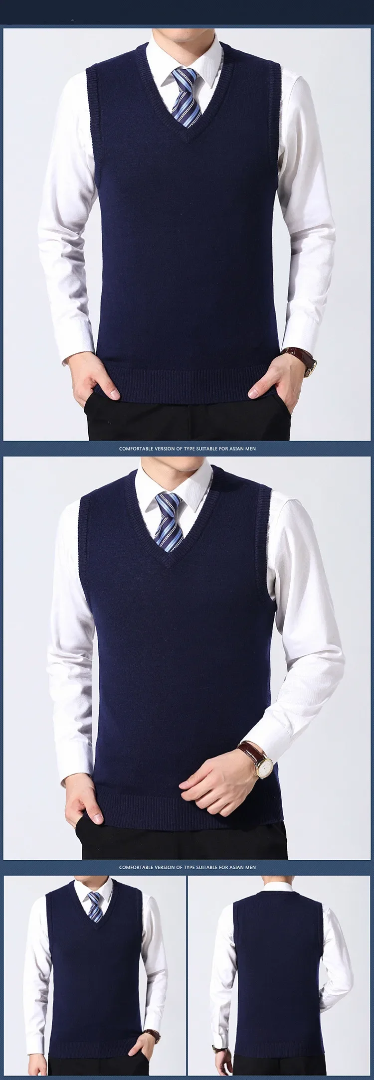 Description Picture 5 of itemAutumn New Men's Sweaters Vest Korean Fashion Pure Color Wool Men Sweater Warm Pullover for Male Vest V Collar Man Clothing