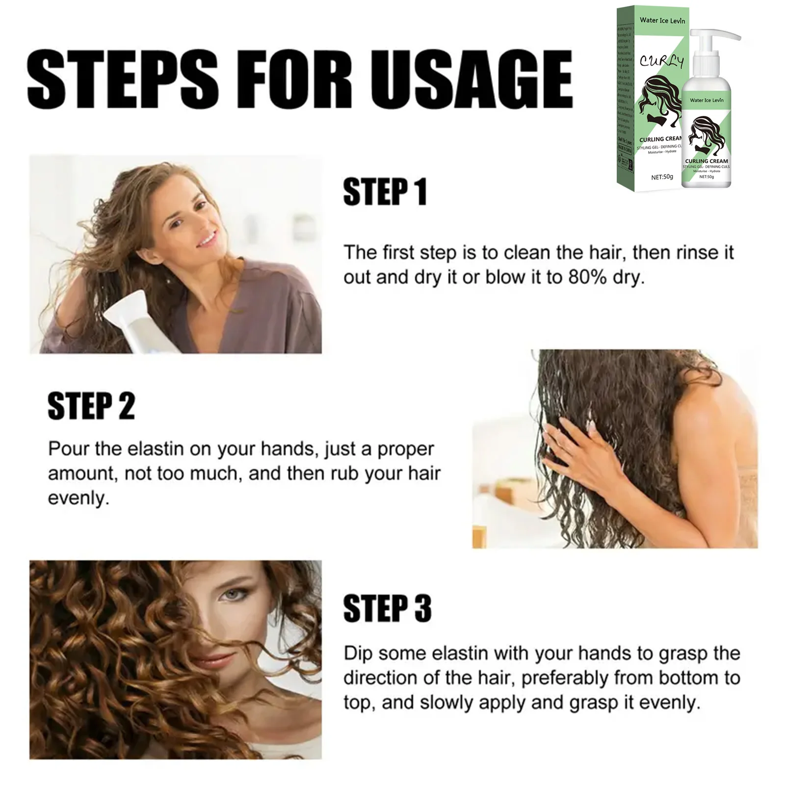 Curly Hair Styling Cream Green Conditioner Styling Hair Moisturizing Curl Conditioner Cream Curl Care Hair Elastin Curls 50ml