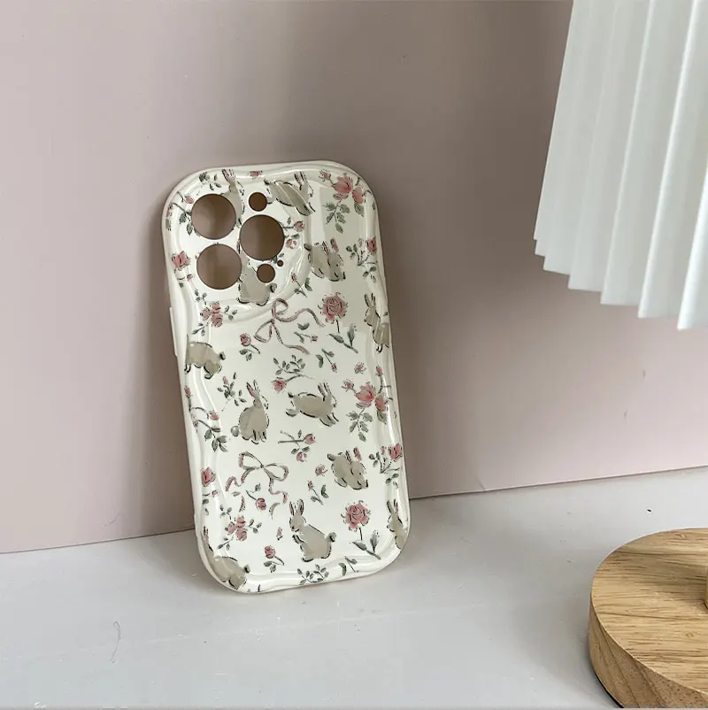 Peony Rabbit Flower Transparent Retro Soft Case Cover