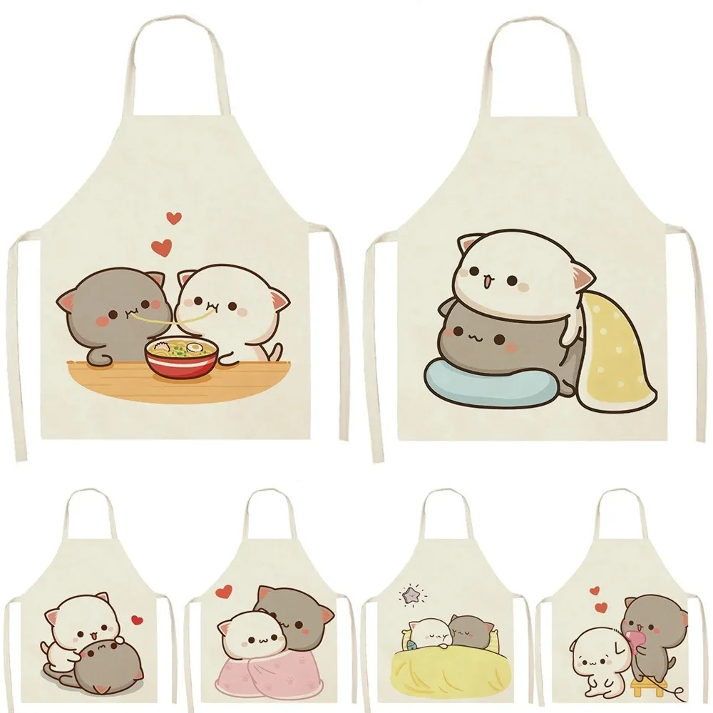 Cutecartooncatprintaproncoupleapronsleevelessantifoulingapron