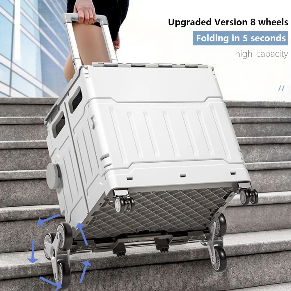 Folding Cart Hand Shopping Cart Carrier Luggage Trolley Large Storage Box Outdoor Travel Picnic Luggage Handcart with 8 Wheels