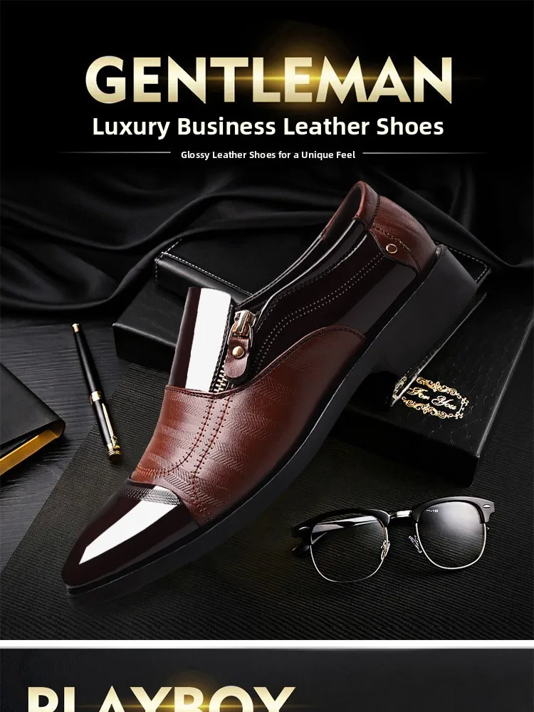 الأعمال الرسمية أحذية رجالي حجم كبير الانزلاق على عادية أشار تو أحذية من الجلد تنفس مقاومة للاهتراء ماصة للصدمات