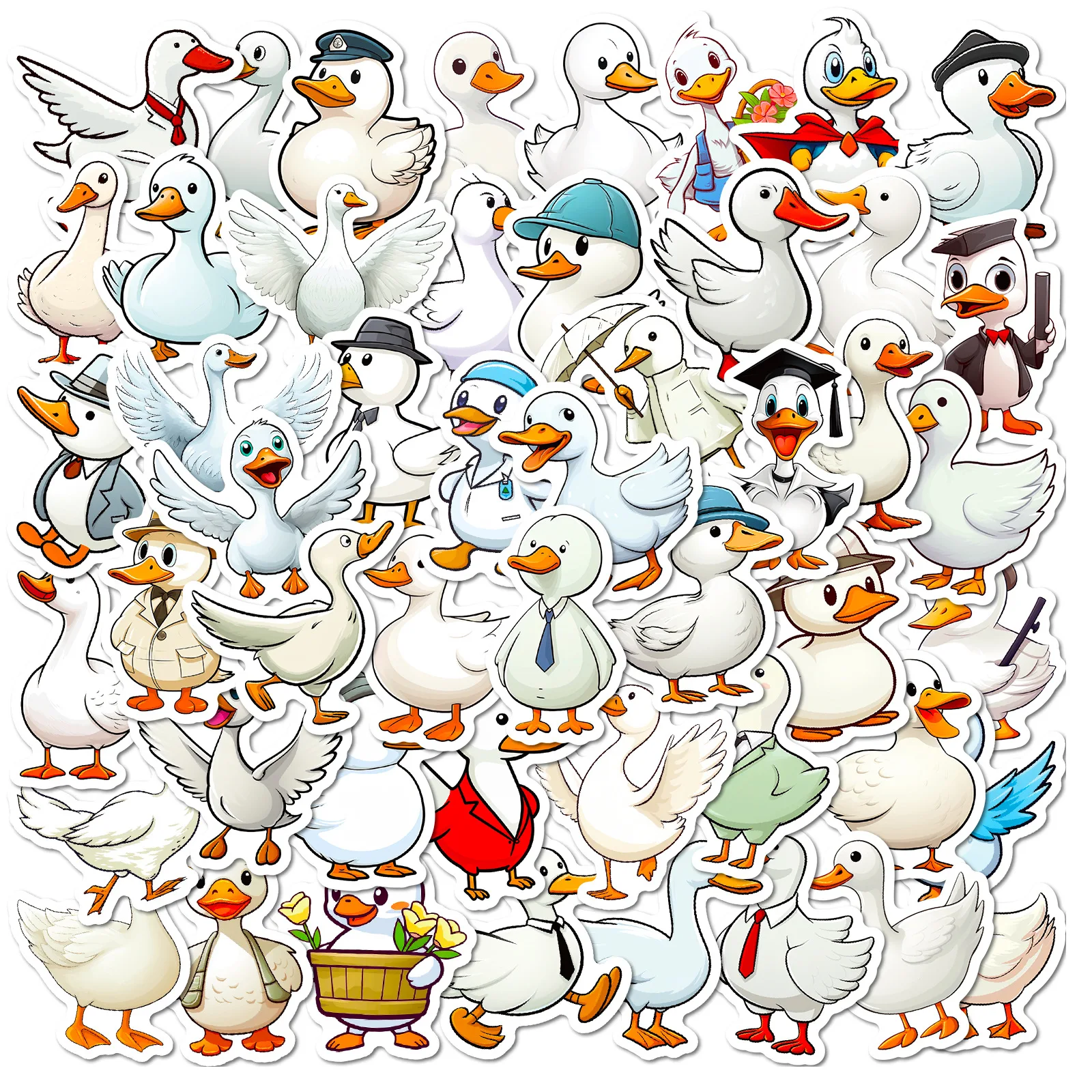 Cartoon Stickers 50pcs large white goose stickers cartoon cute duckling stickers luggage laptop water cup children's toys Decorative Stickers Animal Stickers Kawaii Stickers Cartoon Animal Stickers
