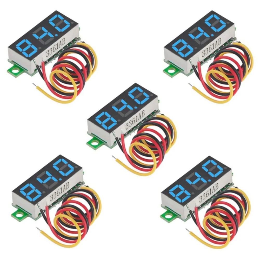 

5Pcs Mini Digital Voltmeter DC 0-100V Three-Wire Meter Tester LED Display with Reverse Polarity Protection Blue