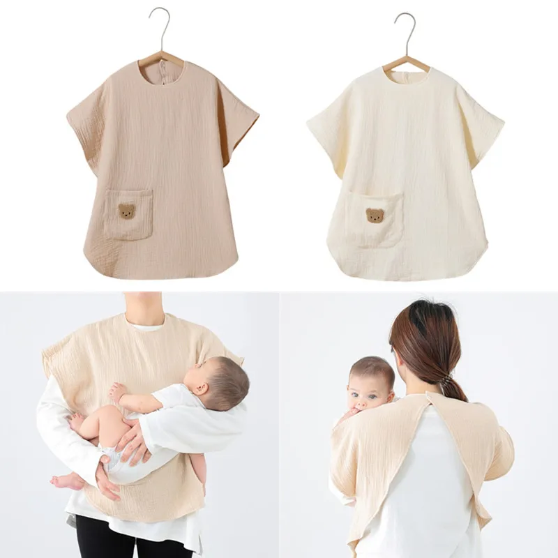 Cotton Muslin Baby Breastfeeding Cover Leak-proof Wearable Mother Privacy Protection Breast Feeding Nursing Apron with Pocket