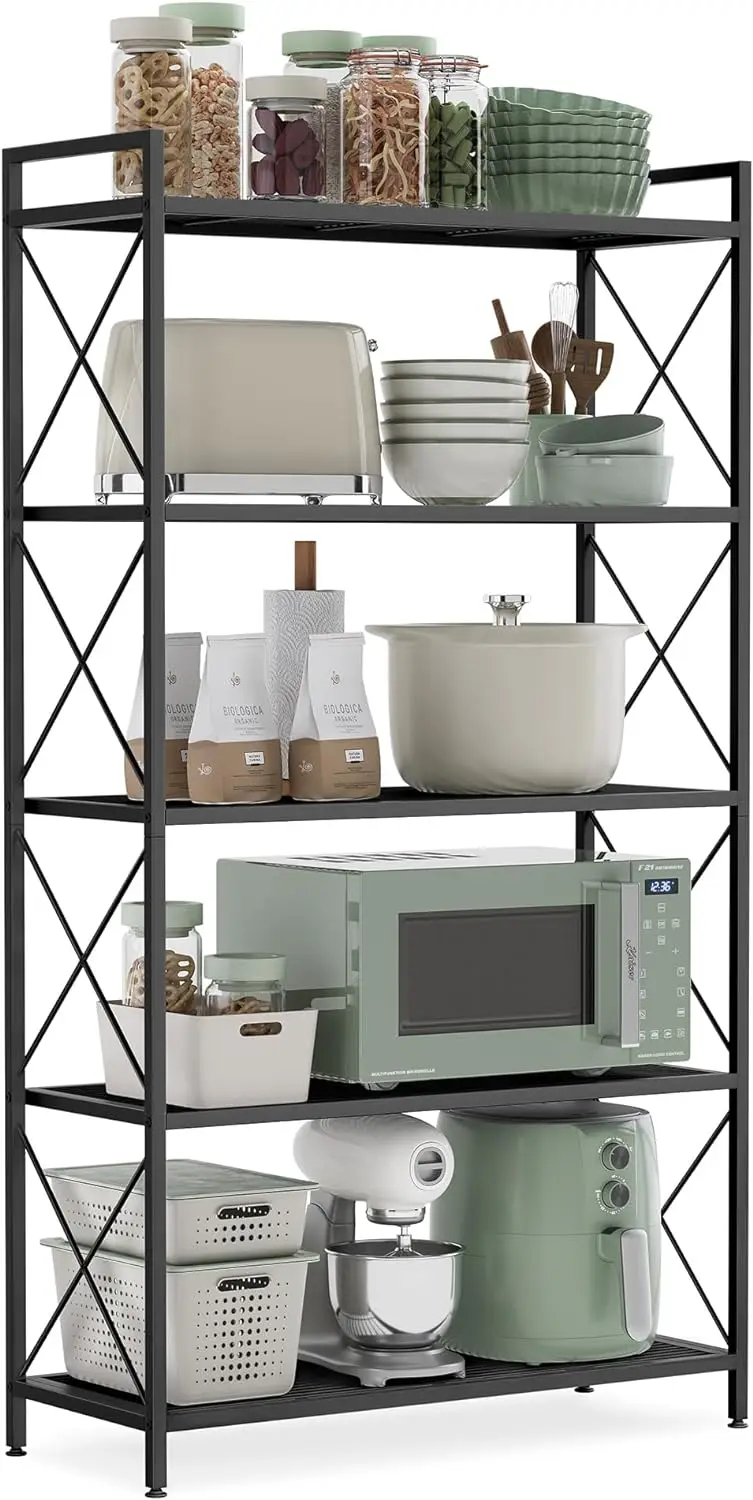 

SONGMICS 5-Tier Metal Storage Rack, Shelving Unit with X Side Frames, Dense Mesh, 12.6 x 31.5 x 57.3 Inches