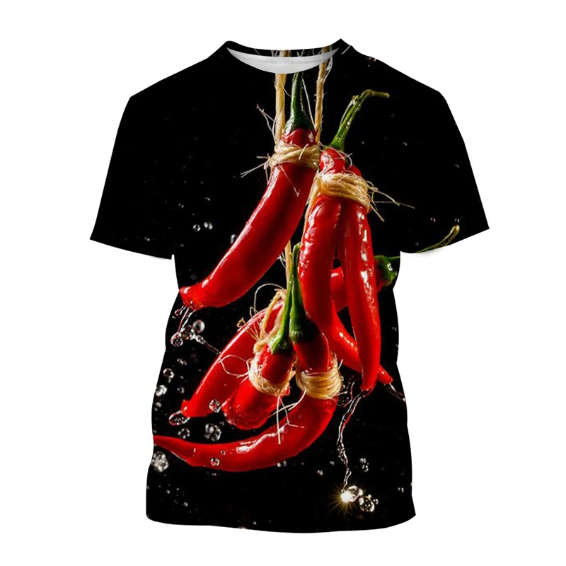 Chili Vegetable Print Short Sleeve T Shirt Streetwear