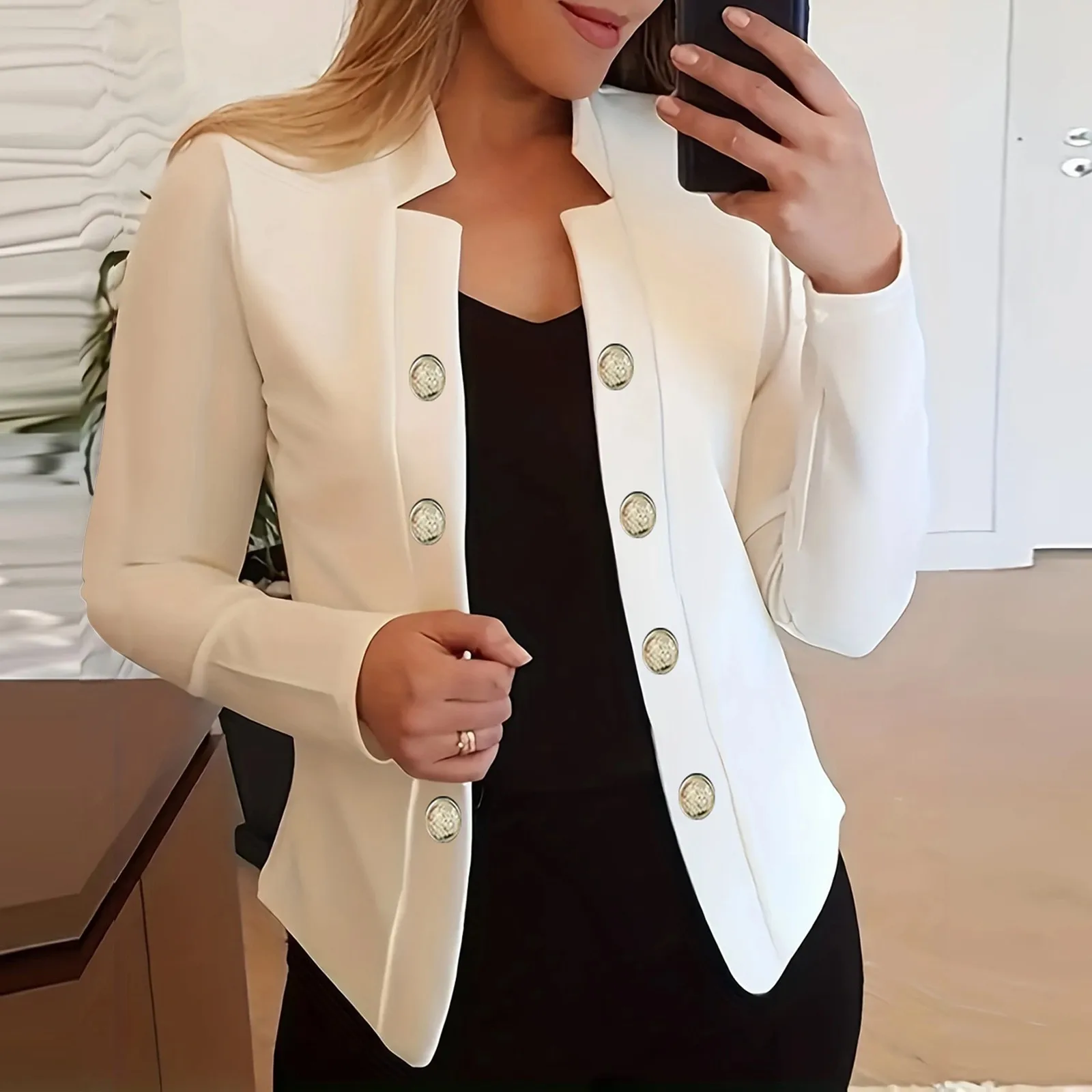 Women Blazer Solid Color Long Sleeve Lapel Buttons Cardigan Spring Autumn Ladies Fashion Suit Jacket Business Office Work Coat