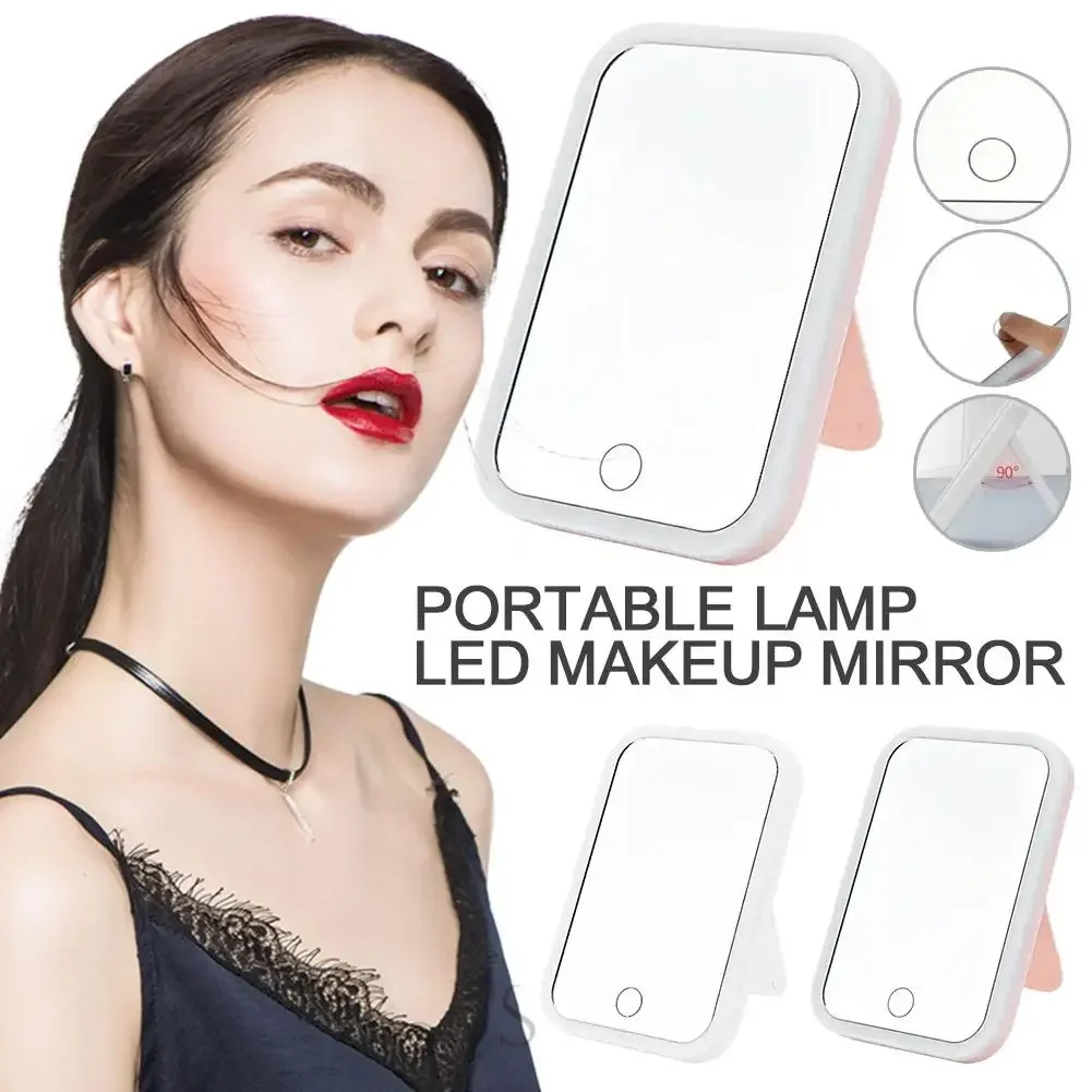 Portable Folding Mirror Lighted Mirror LED 3Colors Modes Travel USB Dressing Table With Makeup Light Charging
