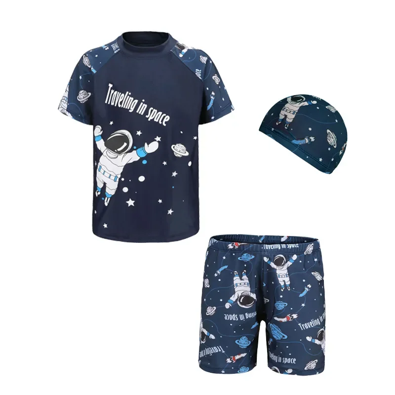 

2-10Yrs Baby Kids Swimwear Clothing Suit Boys Short Sleeve Swim Tops Trunks and Hat Rash Guards Girls Swimsuit Beach Clothes Set