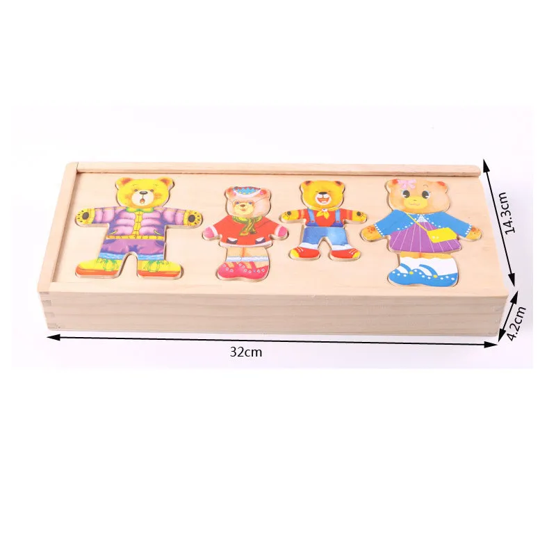 Children Puzzles Toys Little Bear Change Clothes Set Wooden Puzzle Early Education Jigsaw Dressing Game Toys For Baby Gifts