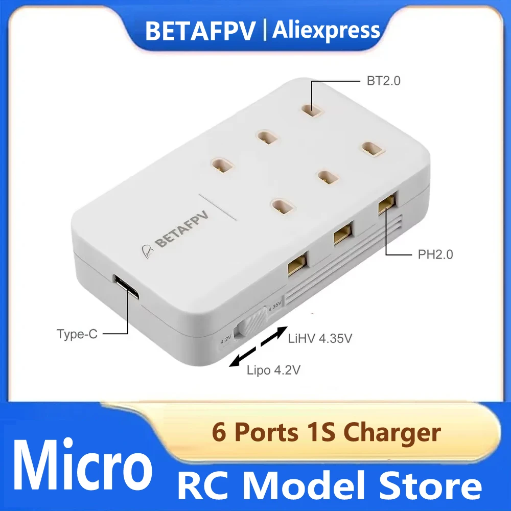 Chargeur batterie drone 6 ports 1S, connecté en Type-C pour charge rapide 30W