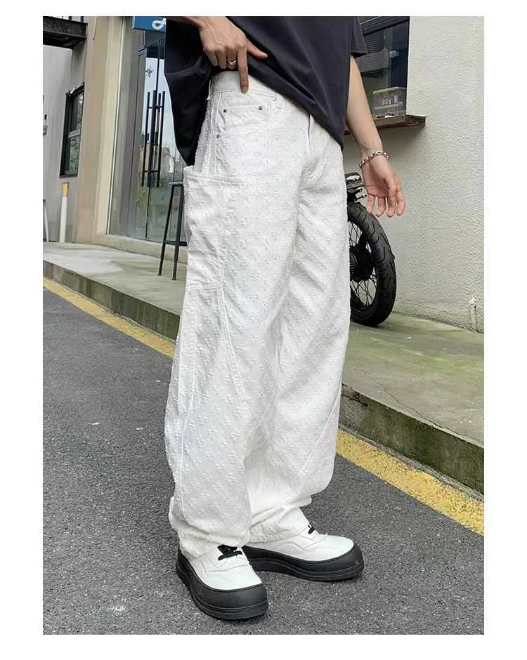 Description Picture 6 of itemStreet American Straight Wide-leg Jeans Vintage Jacquard Jeans Men's Pantalones Hombre Y2K Fashion White Streetwear Loose Pants