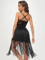 Tassel Bodycon Mesh Bandage Dresses Cross Back Strap Mini Midi Dress HLBANDAGE Tassel Bodycon Mesh Bandage Dresses Cross Back