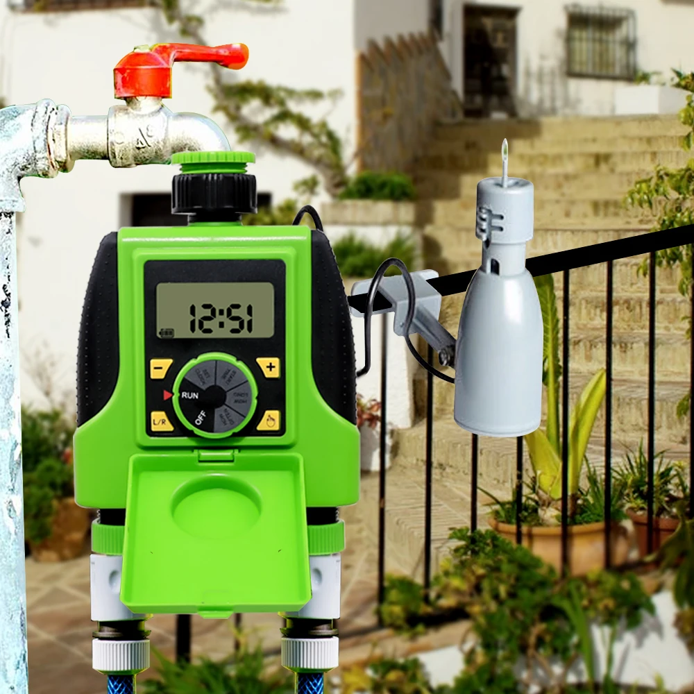 デュアル二自動給水タイマーと雨センサーデジタル電子電磁バルブタイマー防水コントローラシステム