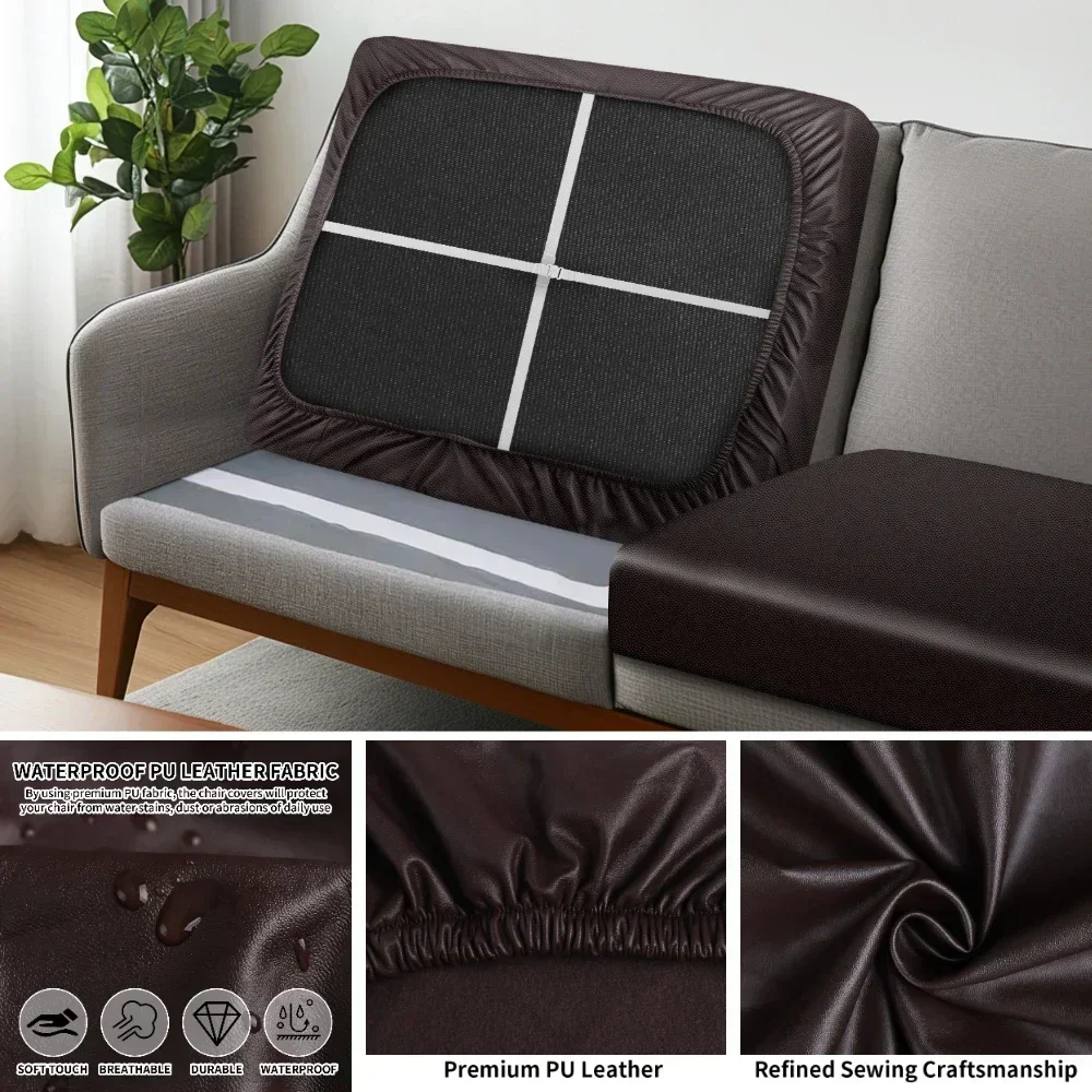 PU Leather Waterproof Sofa Seat Cushion Cover Elastic Chair Settee Seats Furniture Protector For Home Living Room Pets Kids 3