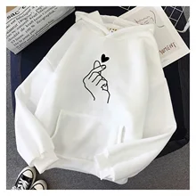 

2022NEW Women Hoodies Casual Kpop Finger Heart Love Pattern Hoody Sweatshirts Fashion Hoodie Long Sleeve Female Pullovers