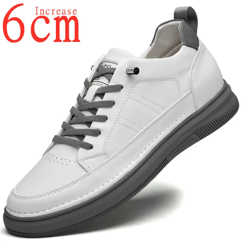 

Men Sports White Shoes Inner Height Increasing Breathable Korean Increase 6cm Men's Sneakers Invisible Elevator Casual Shoes Men