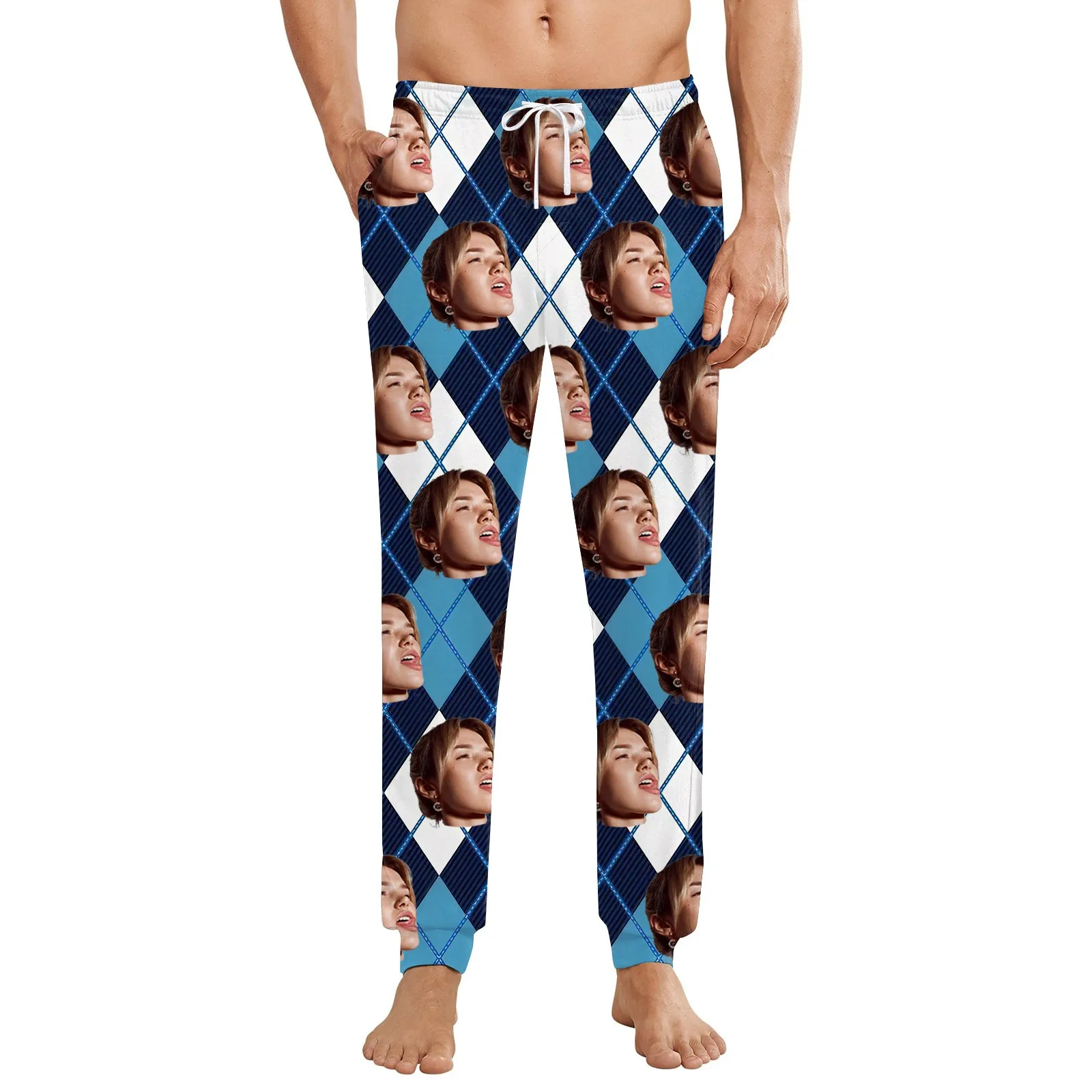 Customize A Product Exclusively For You Men'S Casual Home Diy Custom Pajamas Pocket Drawstring Design Casual Trousers 3