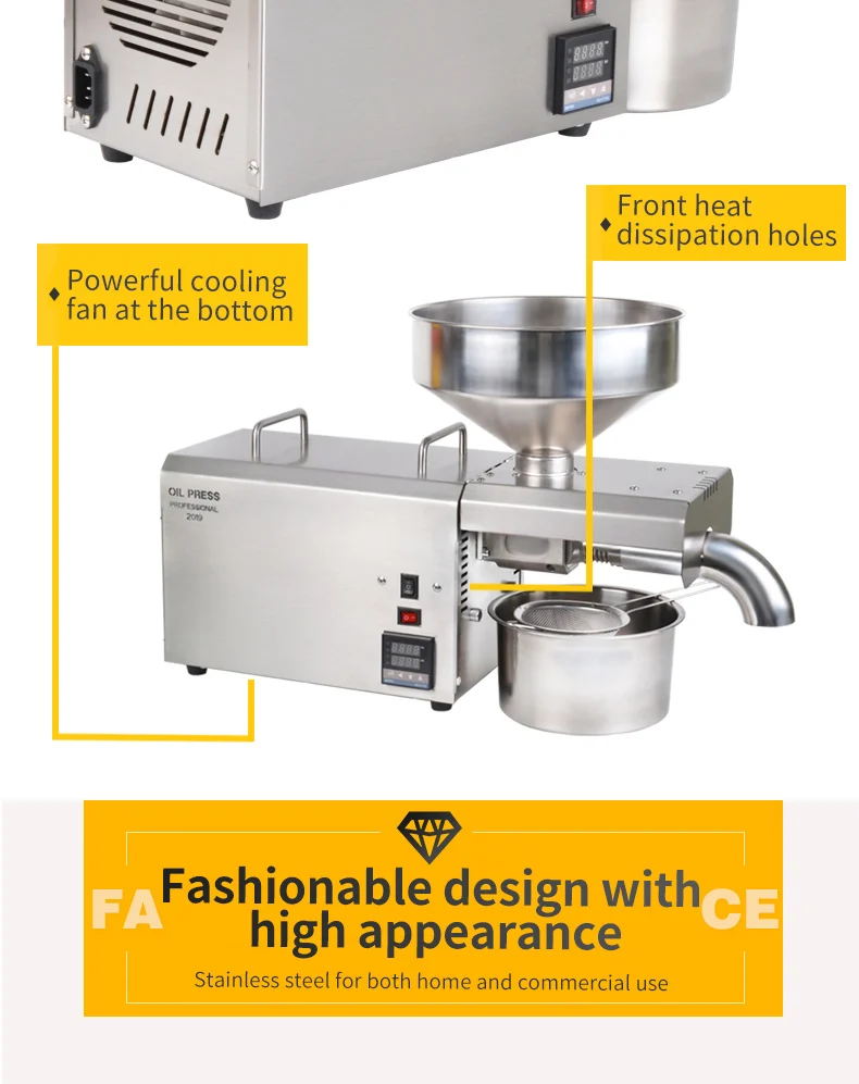 DIVEDEER 1500 W Kaltpress-Ölmaschine für Zuhause und Unternehmen, Extrakt Erdnuss-Sonnenblumen-Sojabohnen mit Edelstahl-Quetscher – Detail 25