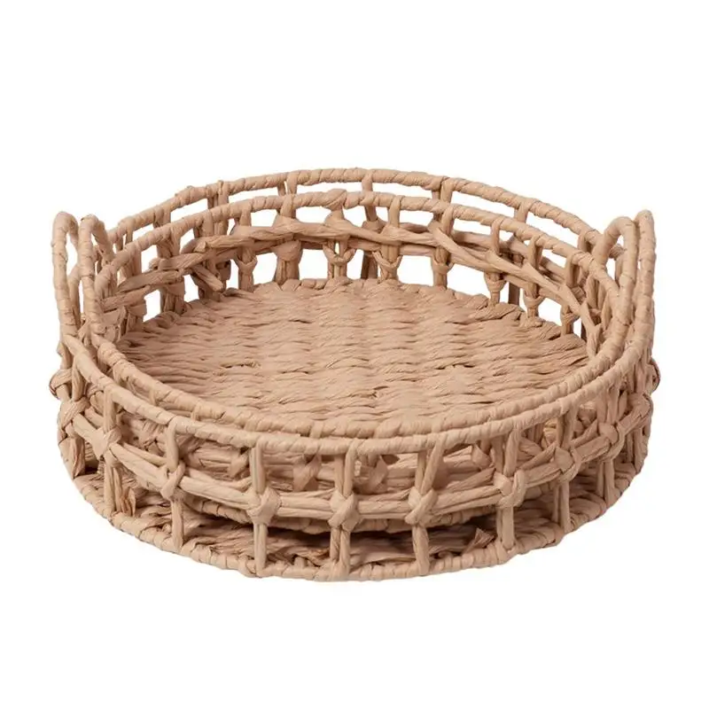 

Paper Rope Baskets Paper Rope Bin Baskets Decorative Round Paper Rope Woven Baskets With Carrying Handles For Linens Shelves