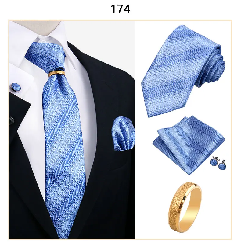 Luxuriöses Krawatten-Set für Herren, Krawatte, Einstecktuch, Einstecktuch, Manschettenknopf mit Ring, Brosche, Set, Hochzeit, Business-Krawatten-Zubehör – Detail 19