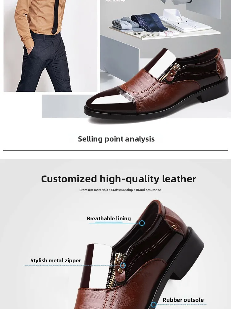 الأعمال الرسمية أحذية رجالي حجم كبير الانزلاق على عادية أشار تو أحذية من الجلد تنفس مقاومة للاهتراء ماصة للصدمات