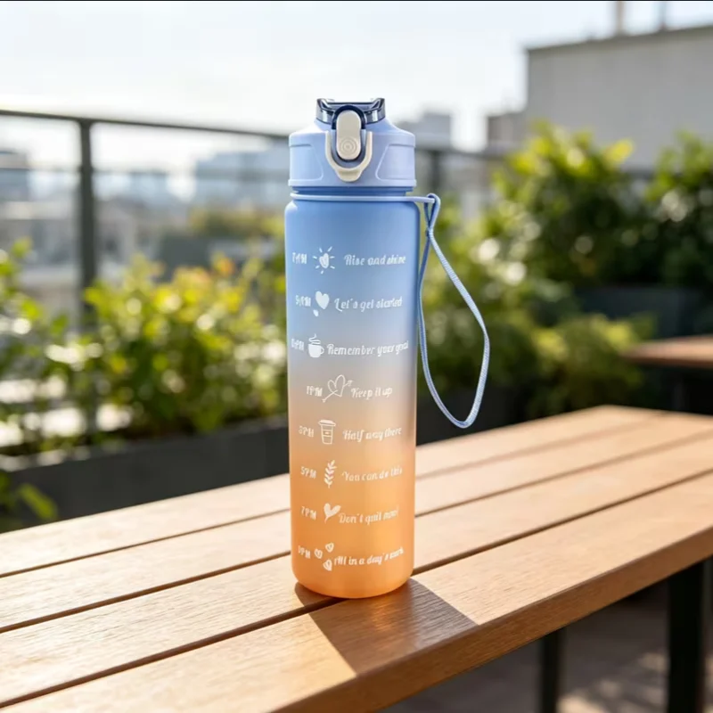 Time-Tracking Leak-Proof Sports Water Bottle with Locking Flip Cover