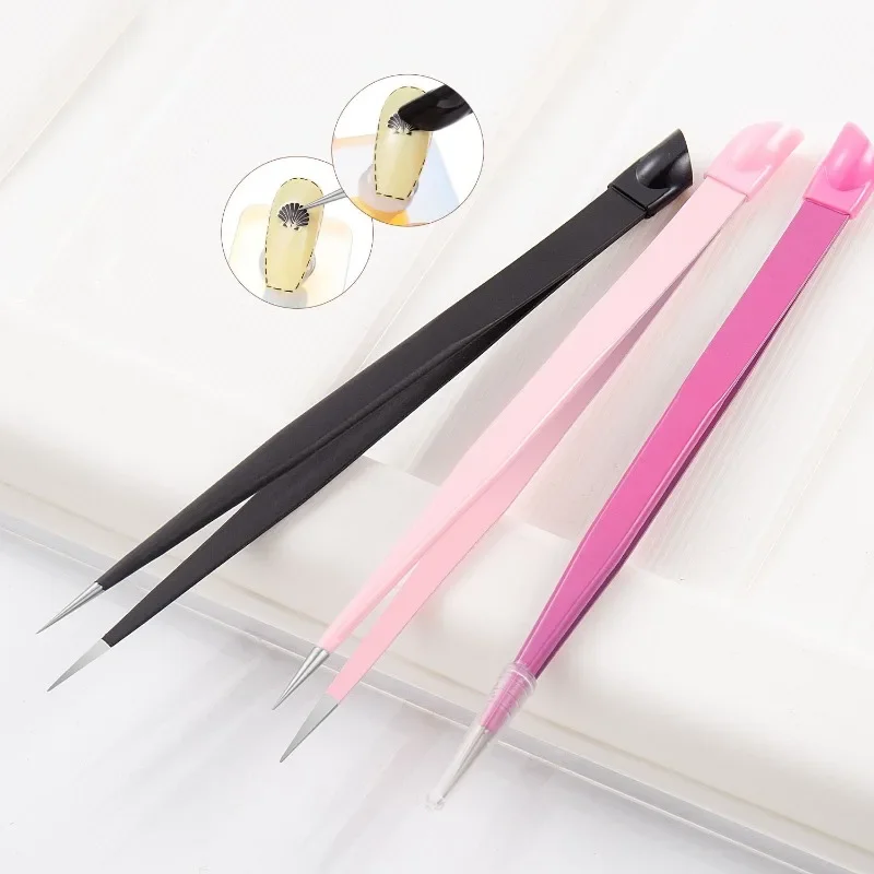 Manicure Multi-function Tweezers Multi-purpose Clip Picking Tool Silicone Head Press Stick Sticker NailArt Clamp Diamond Tweezer nail art tweezers