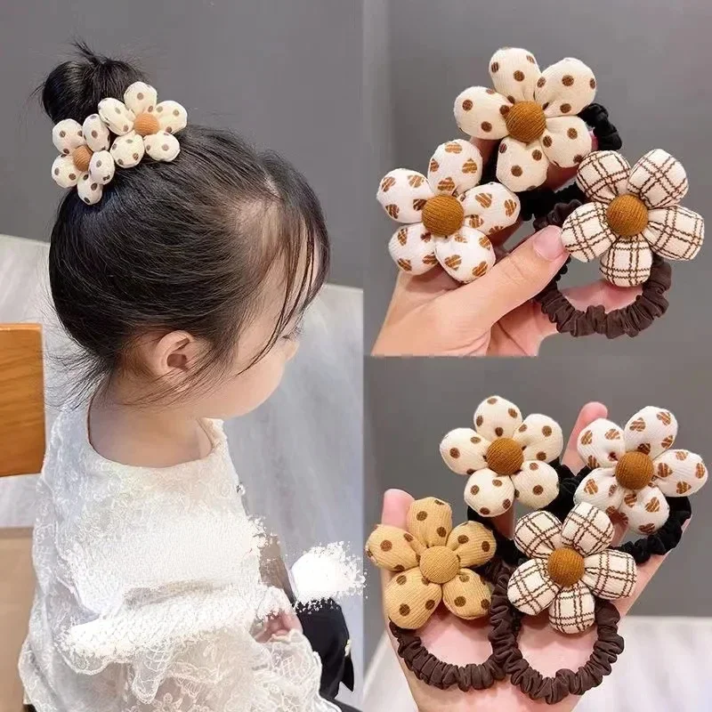 

Women Korean Style Coffee Color Elastic Hair Bands Big Floral Fabric Hair Tie Hair Rope for Girls Headwear Accessories Gift