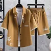 Summer New men's Printed Shirt Sets High quality Fashion Trend Shirt Shorts 2Piece Suit 2
