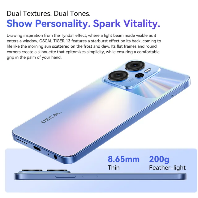 هاتف ذكي OSCAL TIGER 13 5G بقدرة 5000 مللي أمبير في الساعة، شاشة IPS مقاس 6.67 بوصة، Unisoc T760، 8 جيجابايت + 256 جيجابايت، كاميرا AI بدقة 50 ميجابكسل، هاتف محمول NFC، Android 14 2