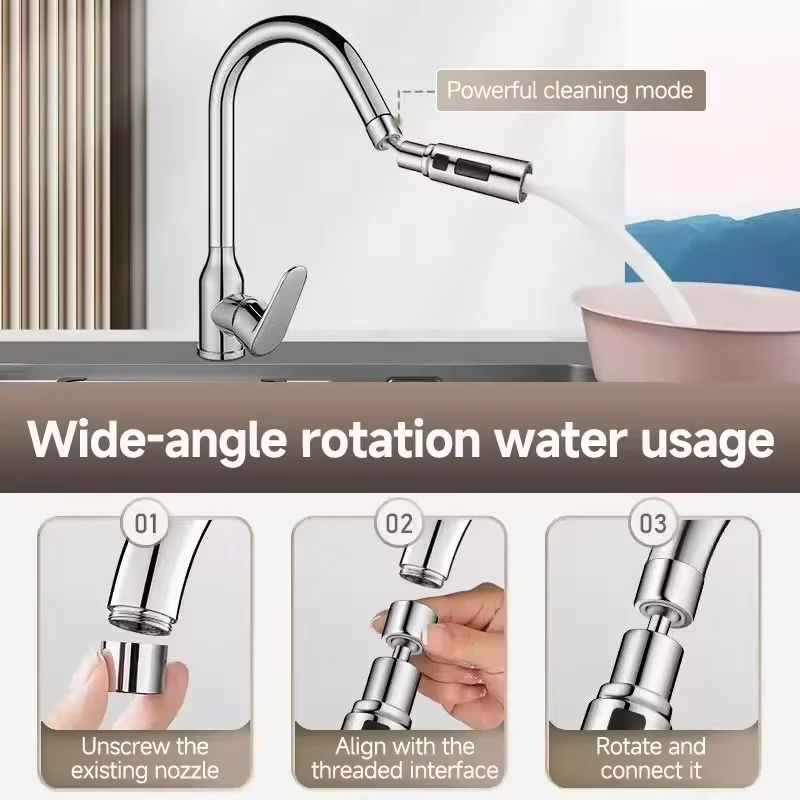 Faucet Extender 3 Modes Faucet Splash Proof Head Spout Filter Metal Universal Connector Kitchen Aerator