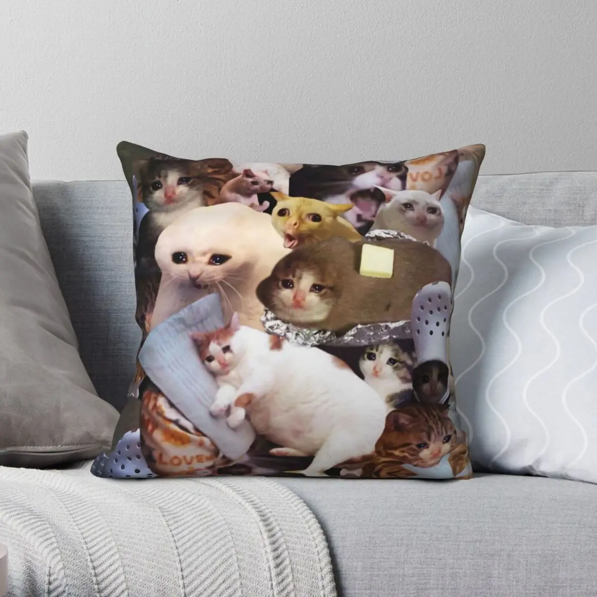 

Crying Sad Cat Memes Square Pillowcase Polyester Linen Velvet Creative Zip Decor Throw Pillow Case Room Cushion Case Wholesale