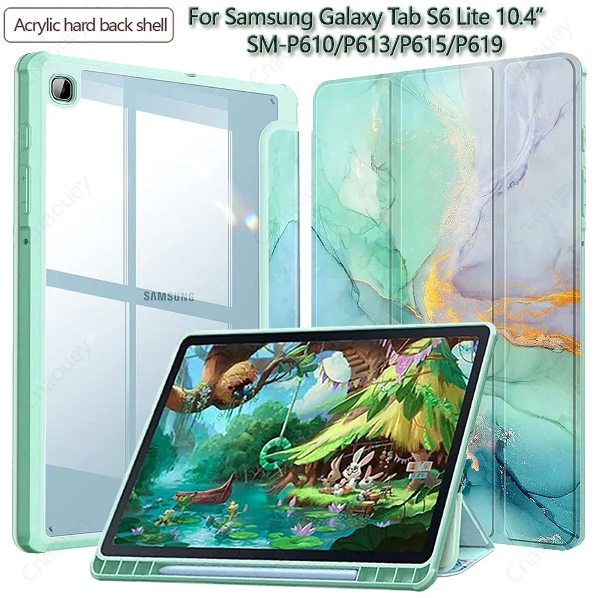Capa Traseira de Acrílico Transparente com Suporte s Pen Capa para Samsung Galaxy Tab s6 Lite 10.4 Sm-p610 P613 P615 P619