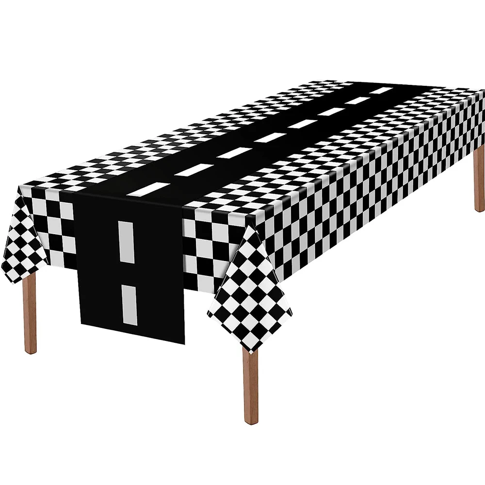 Black and White Checkered Tablecloths Checkered Flag Tablecover Table Runners Racetrack TableCover Racing Birthday Party Supplie