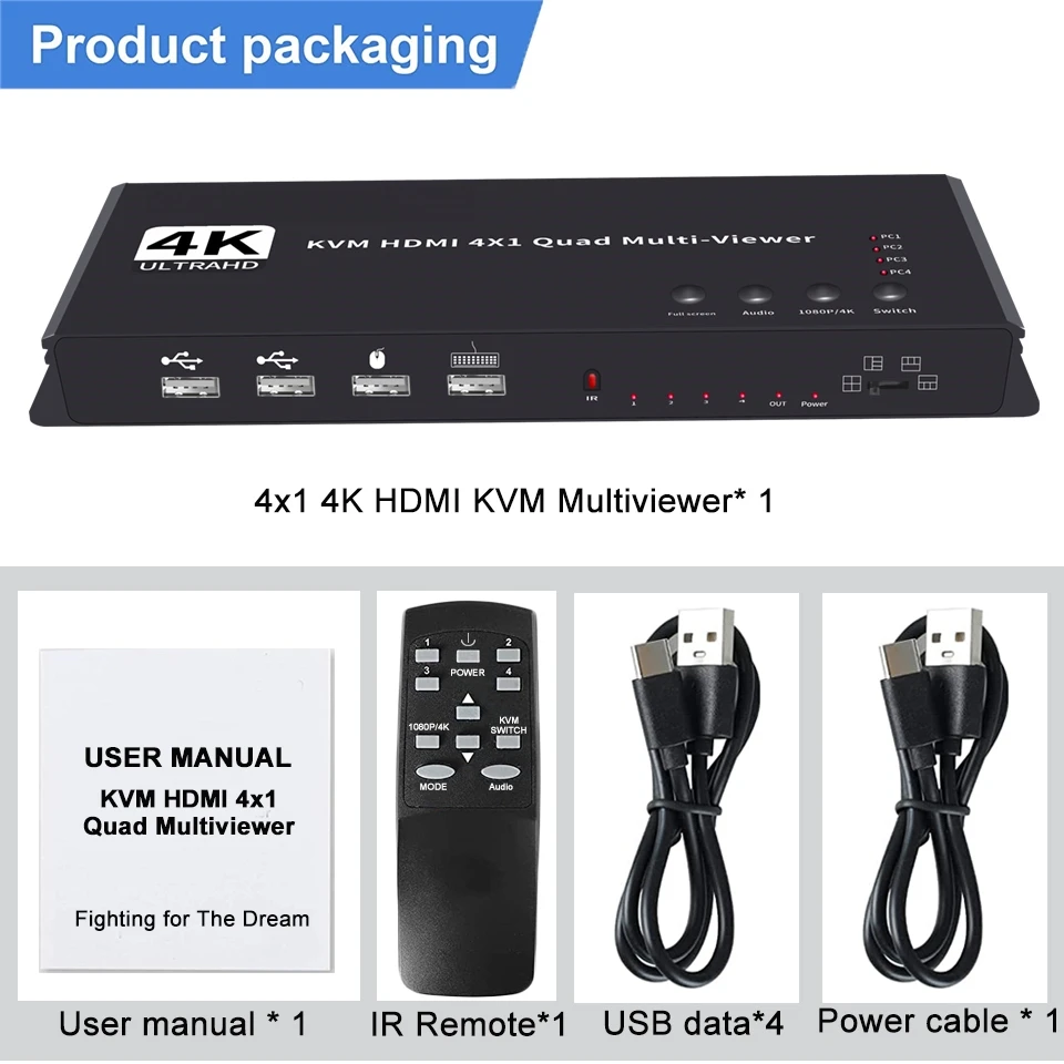 4 In 1 Out KVM HDMI Multiviewer Schalter 4K HDMI KVM Video Schneiden 4X1 Nahtlose Quad Multi-viewer KVM Switcher Für 4 Computer PC – Detail 13