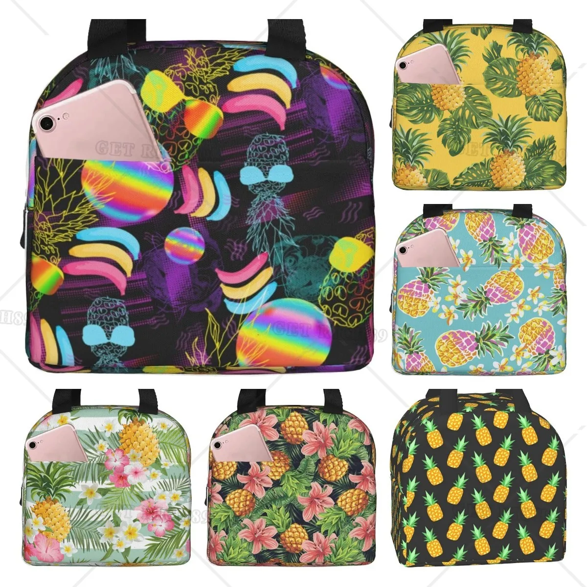 

The Colorful Pineapple Insulated Lunch Bags for Women and Men Reusable Lunch Boxes Waterproof Tote Bag for Work, Office, Outdoor