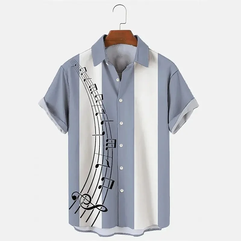 thumbnail image 1 of Camisa de verano para hombre 2024, camisetas hawaianas de manga corta con estampado de notas musicales para niños y niñas, camisetas de viaje para la playa, ropa informal con solapa, 1 of 5