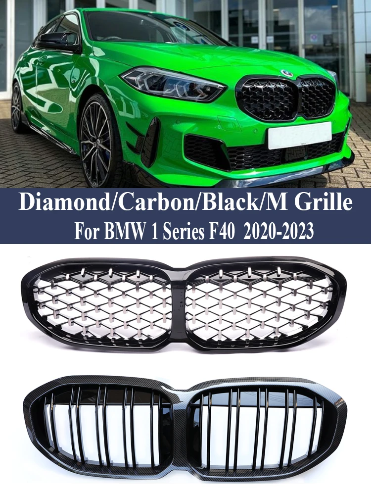 

Front Bumper Kidney Diamond Chrome Grills Facelift Racing Grille Cover For BMW 1 Series F40 2019-2023 XDrive 116i 118i 120i