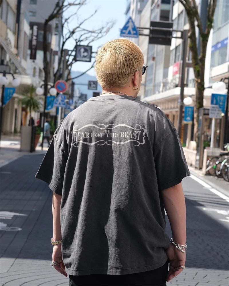 Vintage Letter Demon Wash T-shirt Made Old High Quality