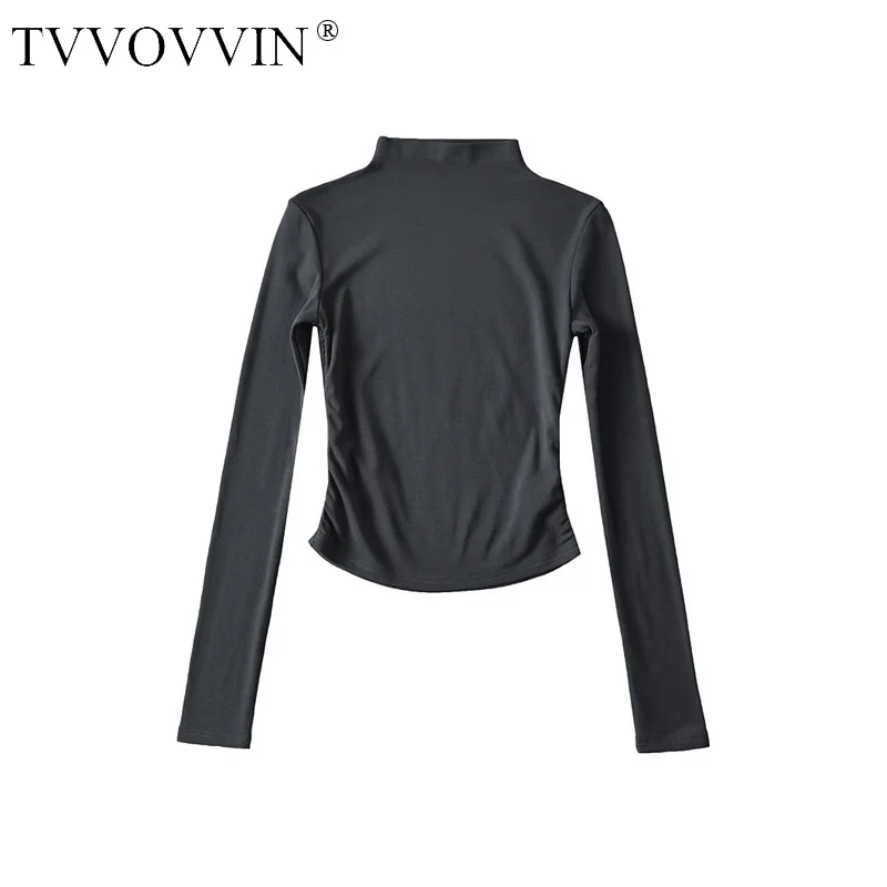 

TVVOVVIN Tight Half-high Neck Bottom Shirt For Women's Spring Wear Slim Hot Sexy T Shirt Top Short Long Sleeve Tees A3X6