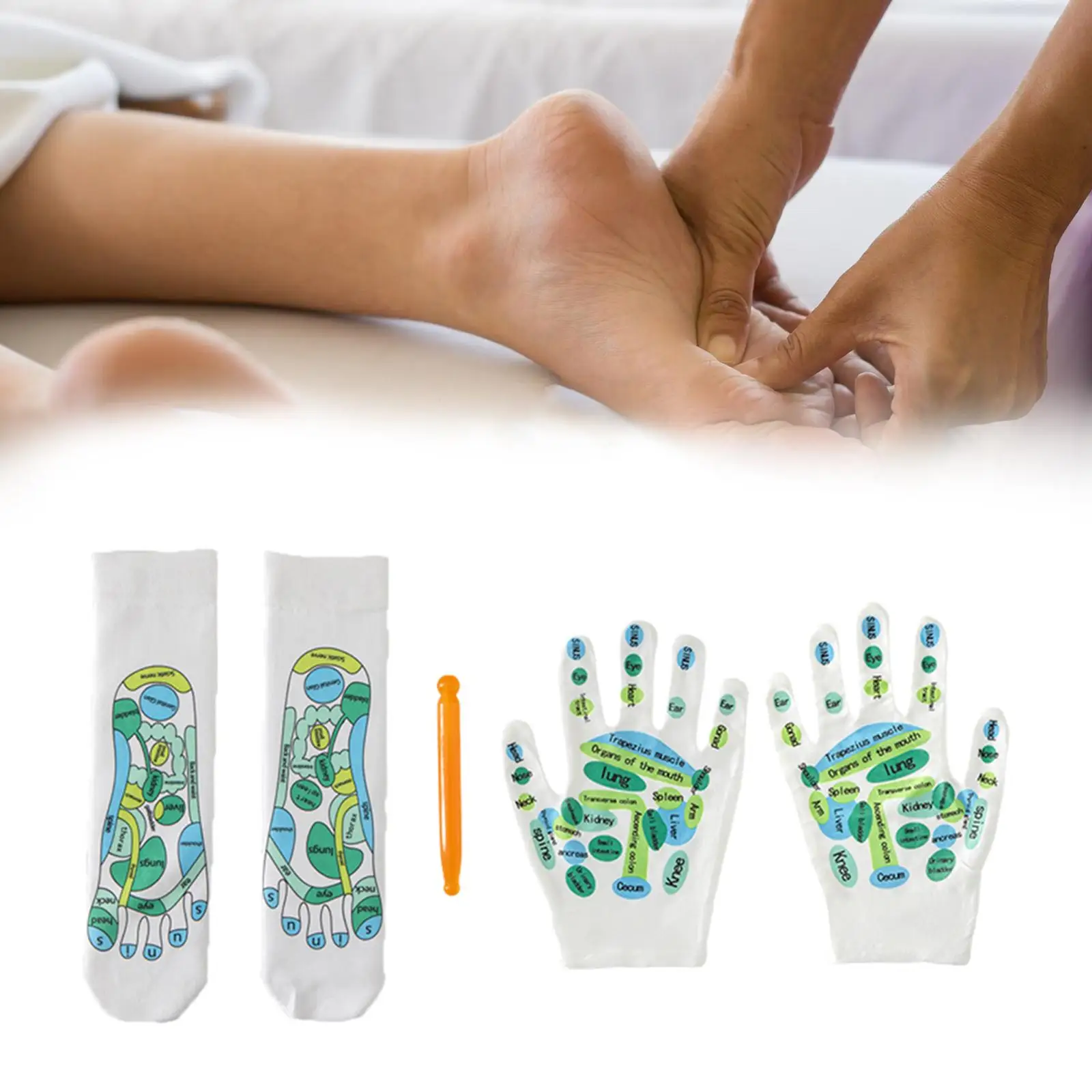 4Pcs Acupressure Reflexology Tools Set Acupoint Massage Tools Five Finger Socks Breathable Acupoint Schematic Socks for Beginner