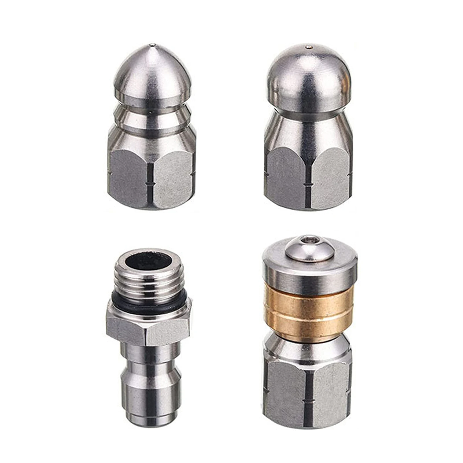 

4pcs Silver Pressure Washer Multifunctional Solve Blockage Quick Connect Sewer Jetter Nozzles Drain Stainless Steel Flexible