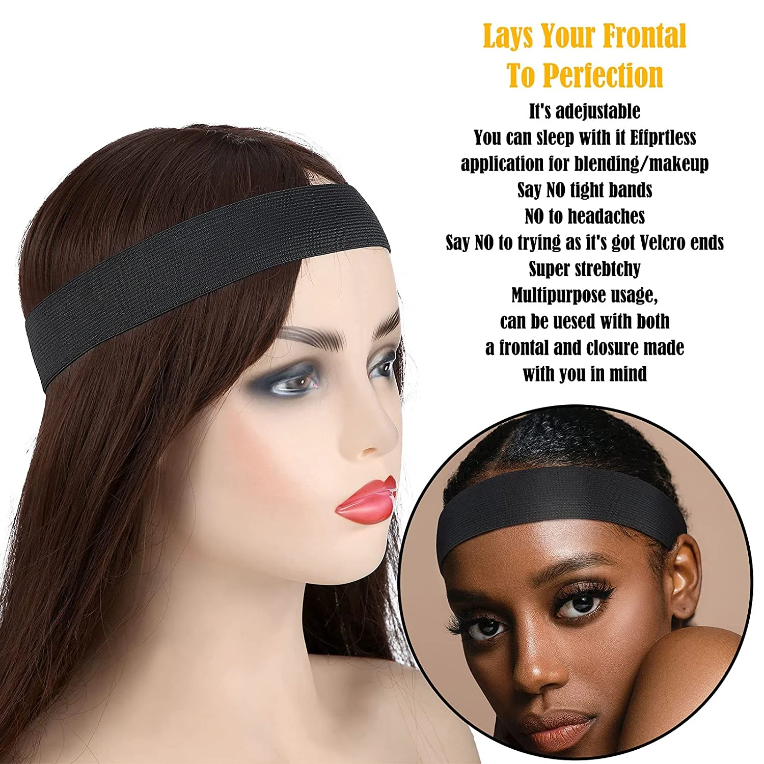 Adjustable Wig Band For Fixed Lace Wig With Edge Brush Bling Wig Headband  For Edges Elastic