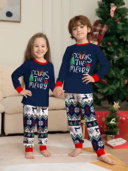Christmas Kids Pajama Set – Reindeer & Tree Print Top & Tribal Pants 1